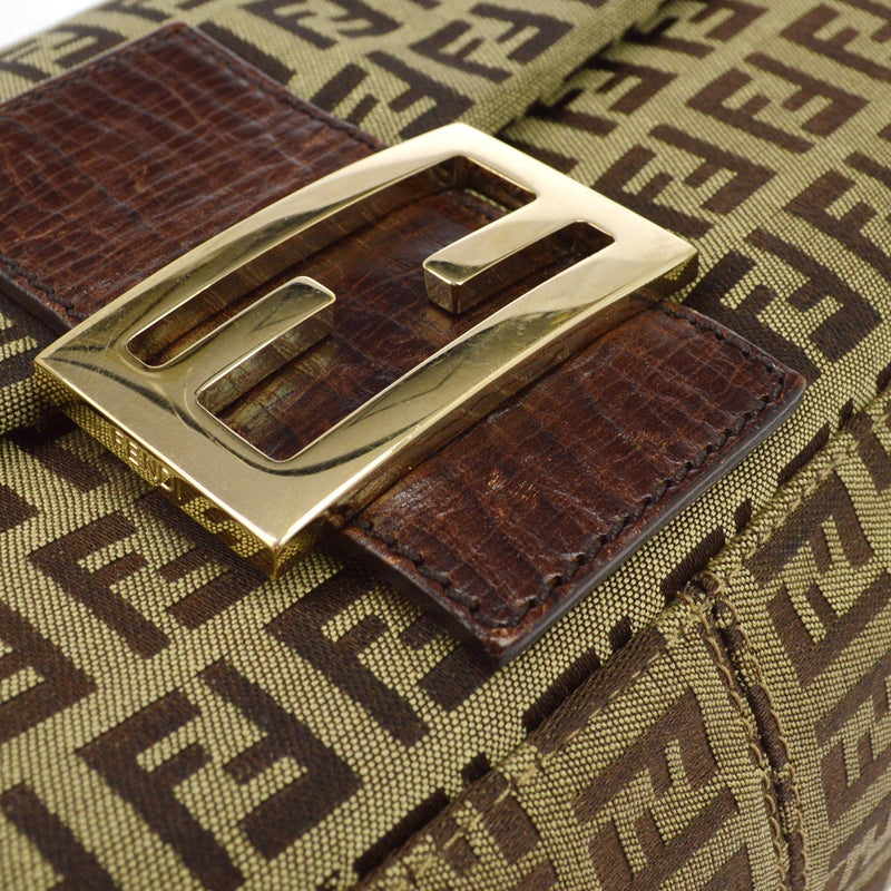 Fendi Zucchino Canvas Mamma Baguette Brown Bag
