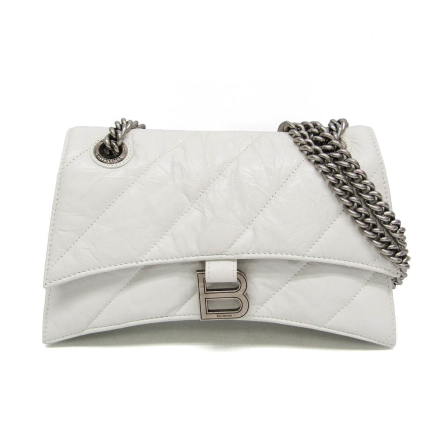 Balenciaga Crush Chain Flap Quilted Crushed Calfskin White Leather Bag
