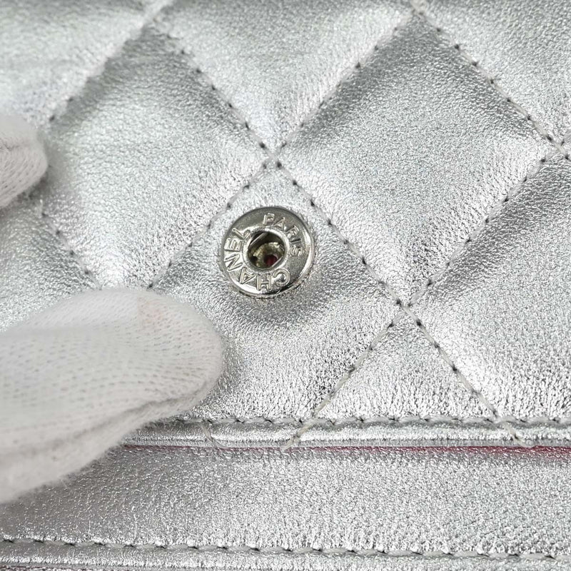 Chanel Cc Flap Card Case Quilted Lambskin Silver Leather Accessory
