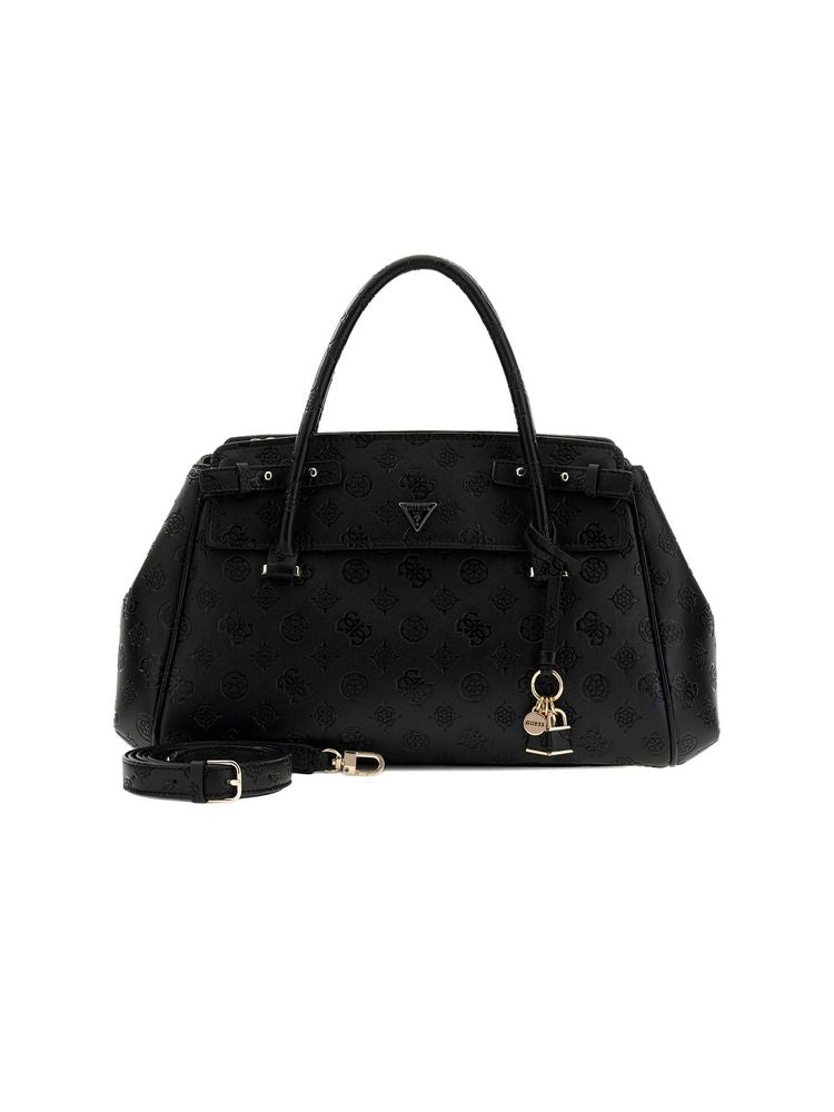 Guess Logo-Embossed Polyurethane Satchel Bag — Black