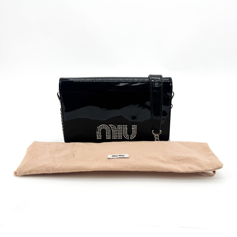 Miu Miu My Logo Chain Patent Black Patent_leather Bag