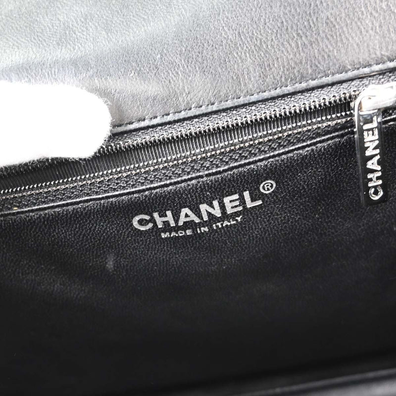 Chanel Vintage Classic Top Handle Flap Quilted Lambskin Black Leather Bag