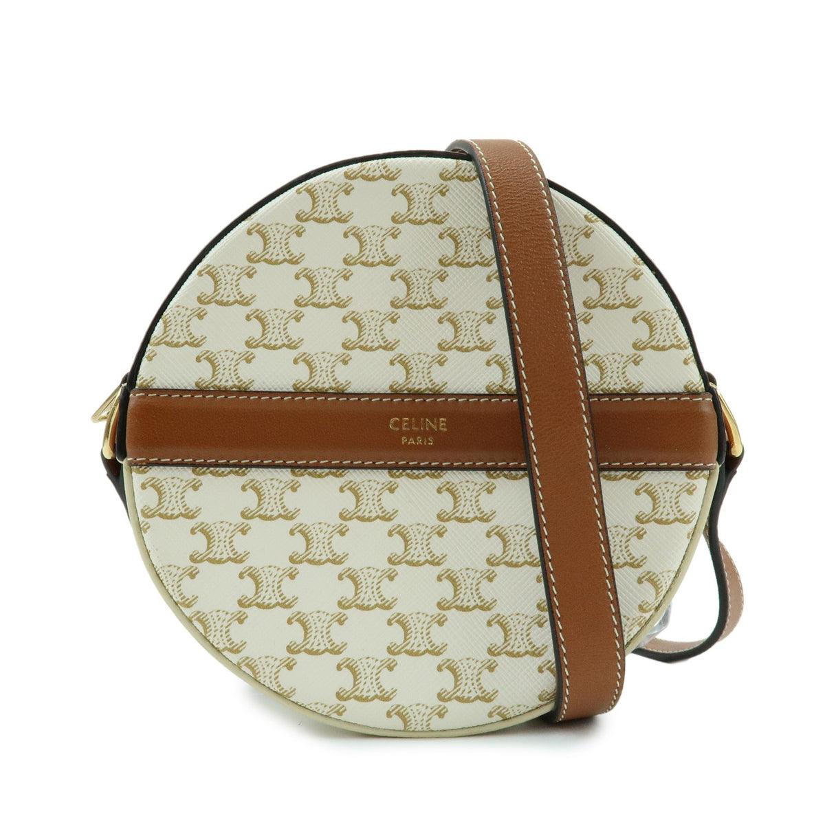 Celine Round Purse On Strap Triomphe Coated Canvas Beige Bag