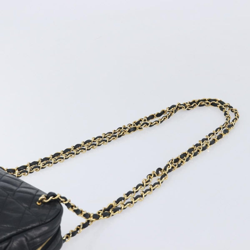Chanel Vintage Front Pocket Camera Chevron Lambskin Black Leather Bag