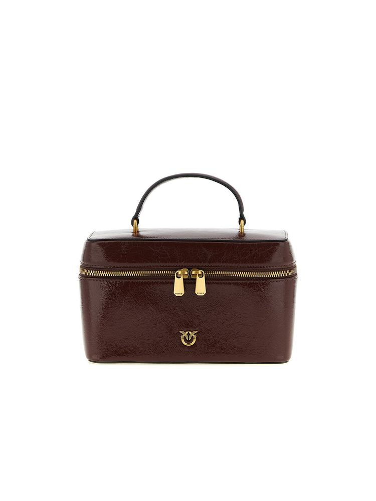 Pinko Crumpled Calfskin Leather Top Handle Bag — Brown (bos Taurus)