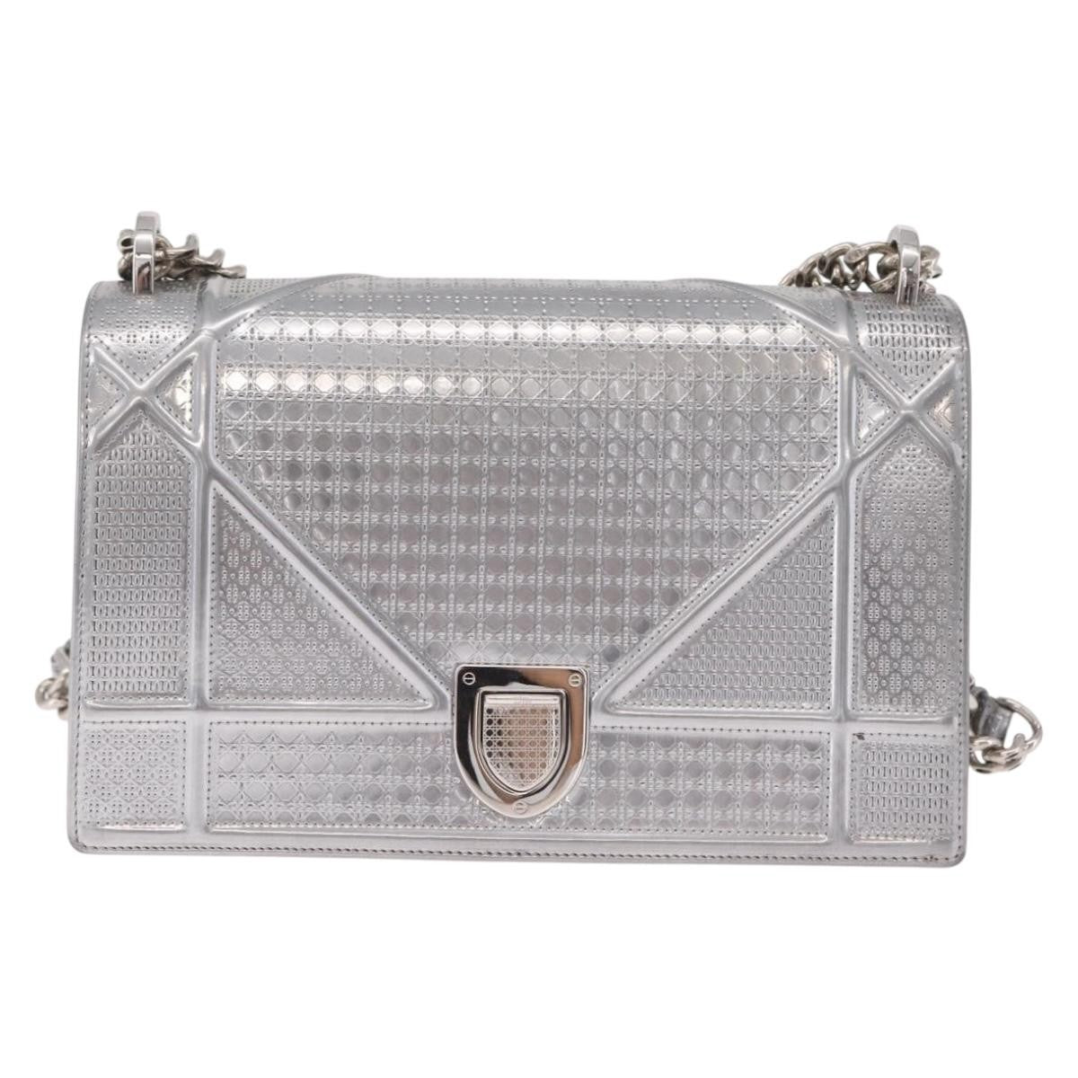 Christian Dior Diorama Flap Patent Silver Patent_leather Bag