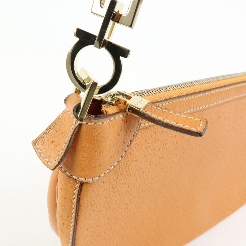 Salvatore Ferragamo Gancini Top Handle Leather Orange Bag