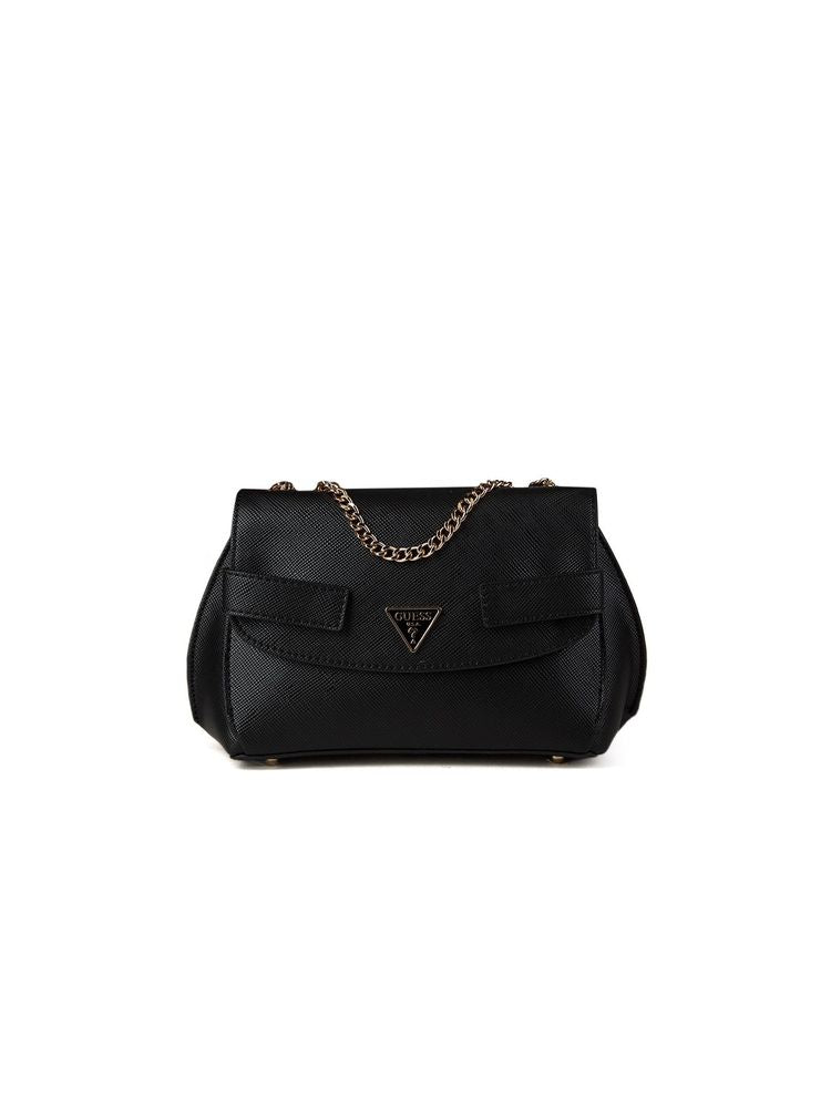 Guess Quilted Polyurethane Crossbody Bag — Black