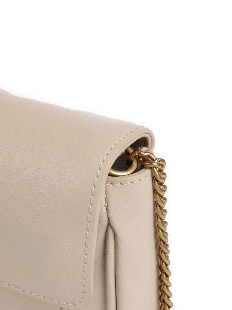 Pinko Structured Cow Leather Crossbody Bag — Beige | Accessory: Zinc