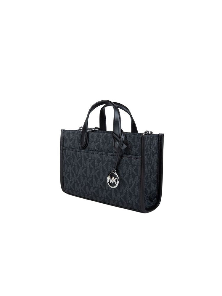 Michael Kors Signature Logo Canvas Satchel — Black Polyurethane