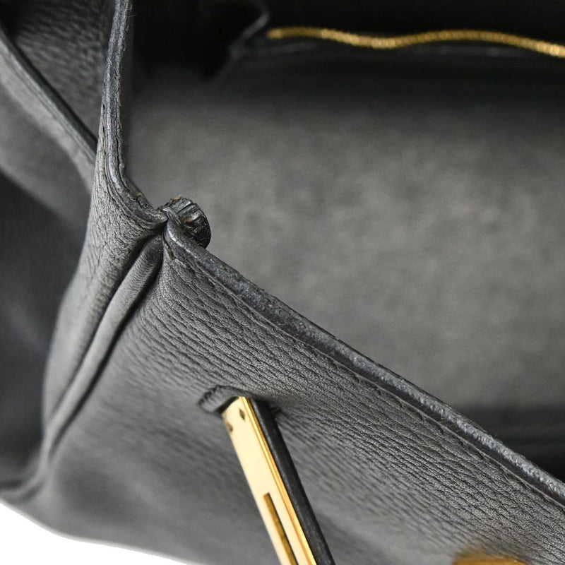 Hermes Birkin Black Clemence With Gold Hardware Leather Bag