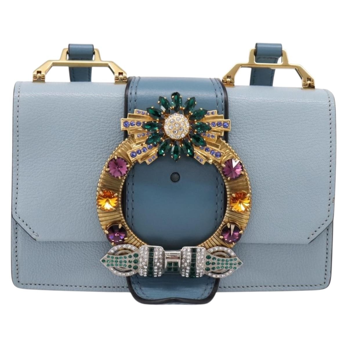 Miu Miu Madras Crystal Buckle Leather Blue Bag