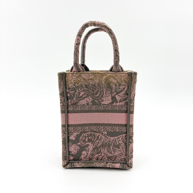Christian Dior Book Tote Phone Embroidered Canvas Pink