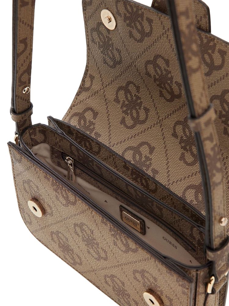 Guess Logo-Jacquard Crossbody Bag — Beige Polyurethane