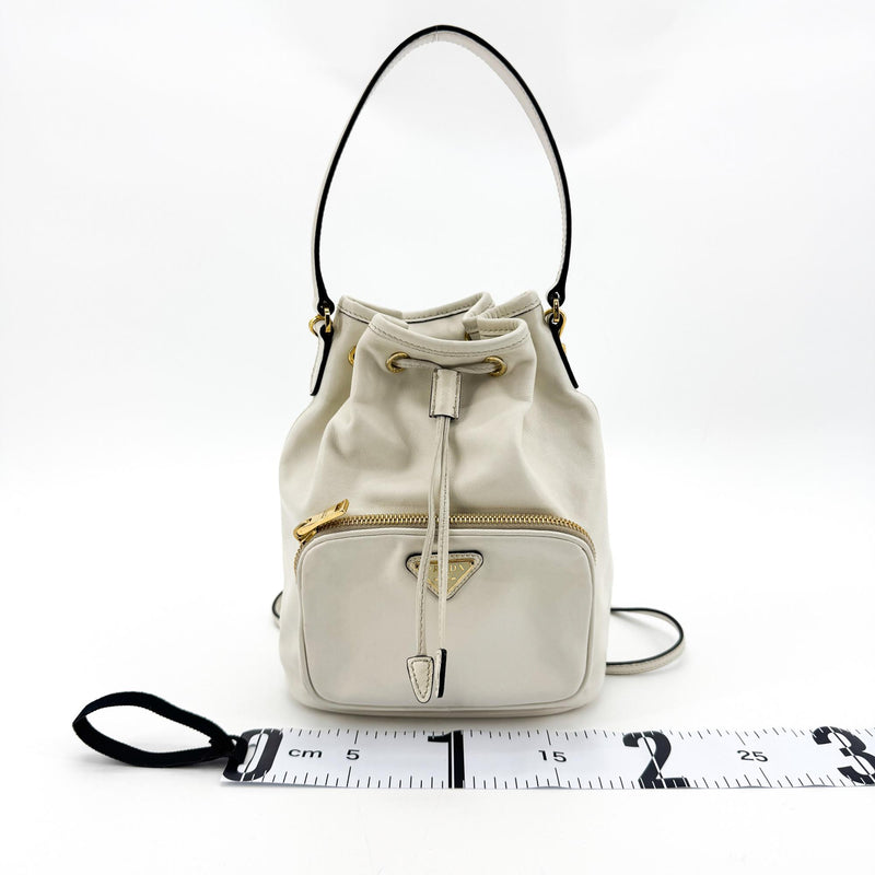 Prada Duet Drawstring Bucket Leather White Bag