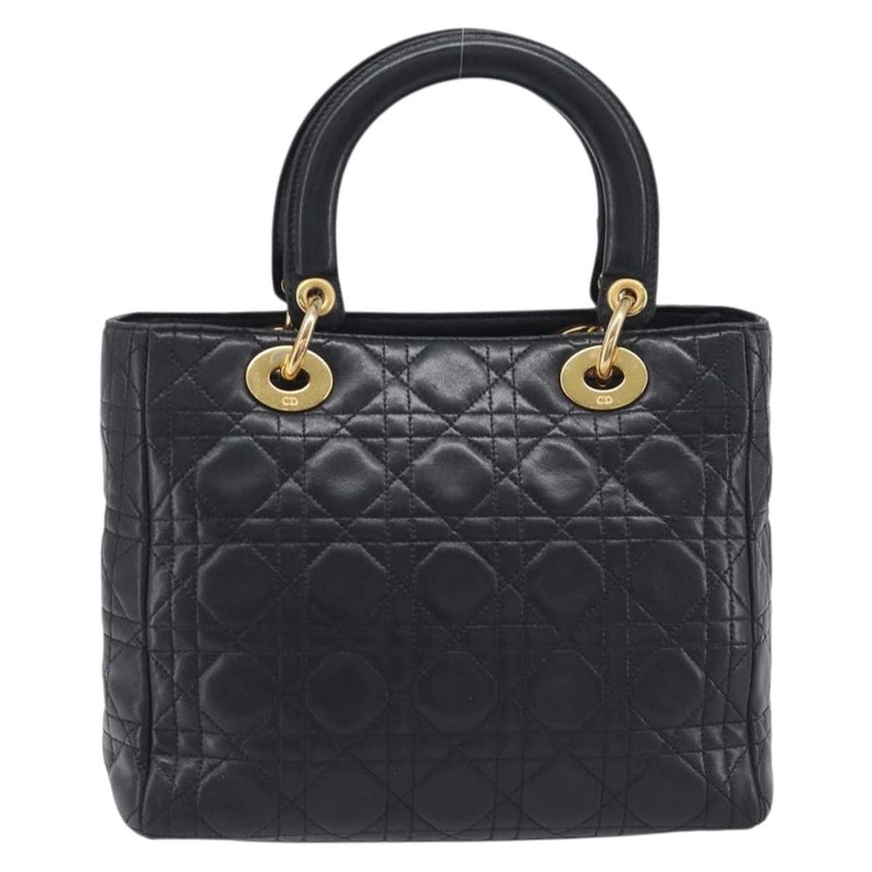Christian Dior Vintage Lady Cannage Quilt Lambskin Black Leather Bag