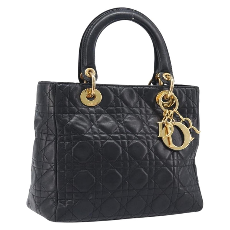 Christian Dior Vintage Lady Cannage Quilt Lambskin Black Leather Bag
