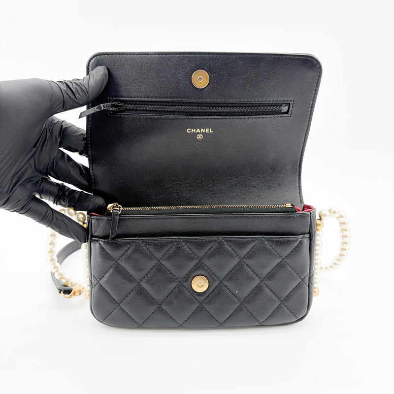 Chanel Wallet On Chain Chevron Patent Black Leather Bag