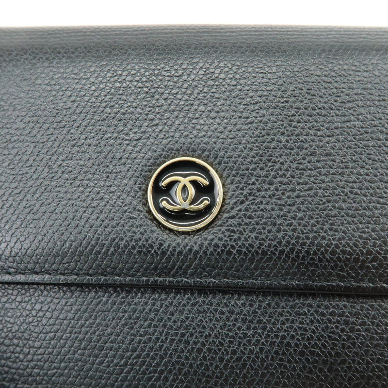 Chanel Cc Button Coin Purse Leather Black Calfskin Accessory
