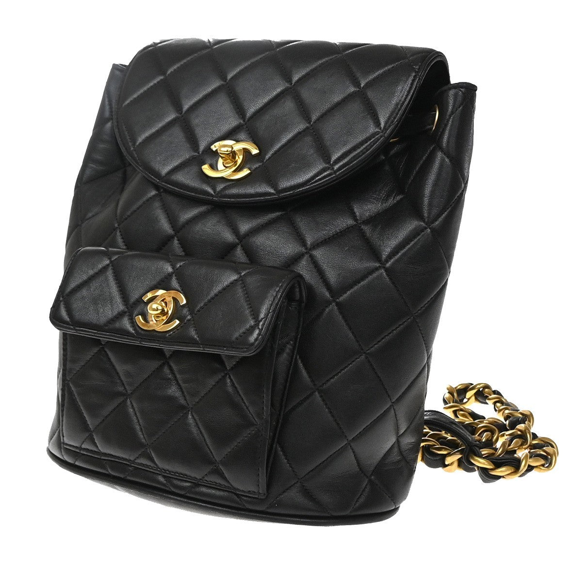 Chanel Vintage Cc Pocket Quilted Lambskin Black Leather Bag