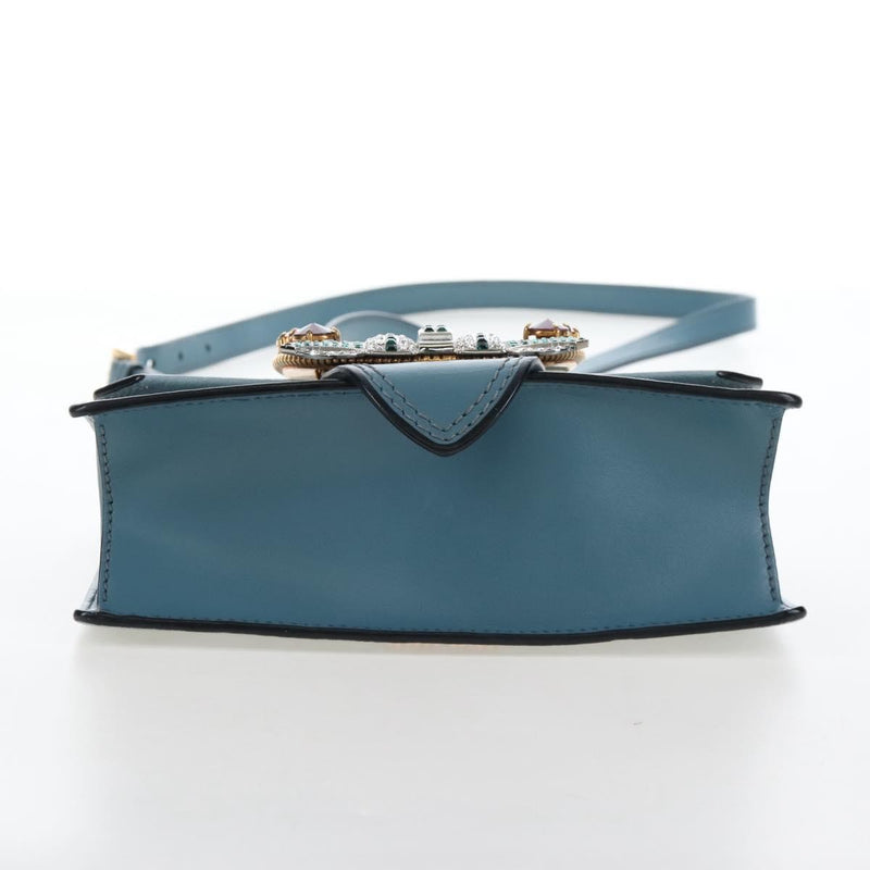 Miu Miu Madras Crystal Buckle Leather Blue Bag