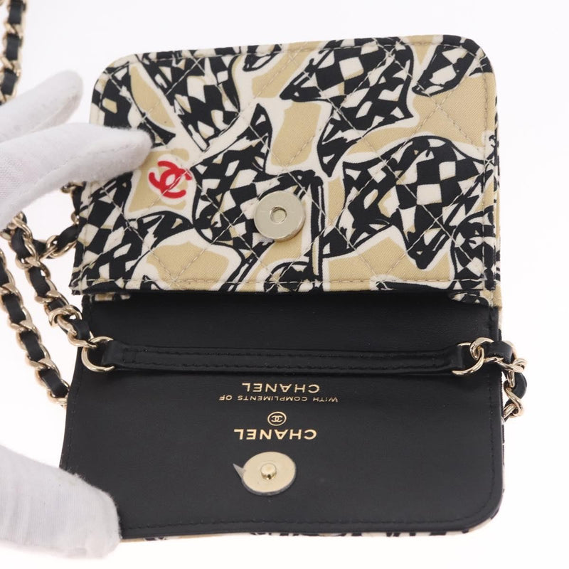 Chanel Flap Card Holder On Chain Quilted Printed Canvas Multicolour Bag