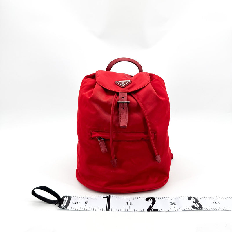 Prada Front Zip Drawstring Tessuto Red Nylon Bag