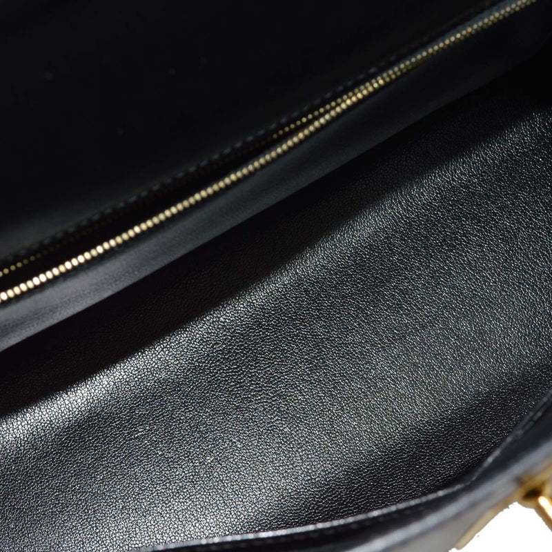 Hermes Kelly Black Box Calf With Gold Hardware Calfskin Bag