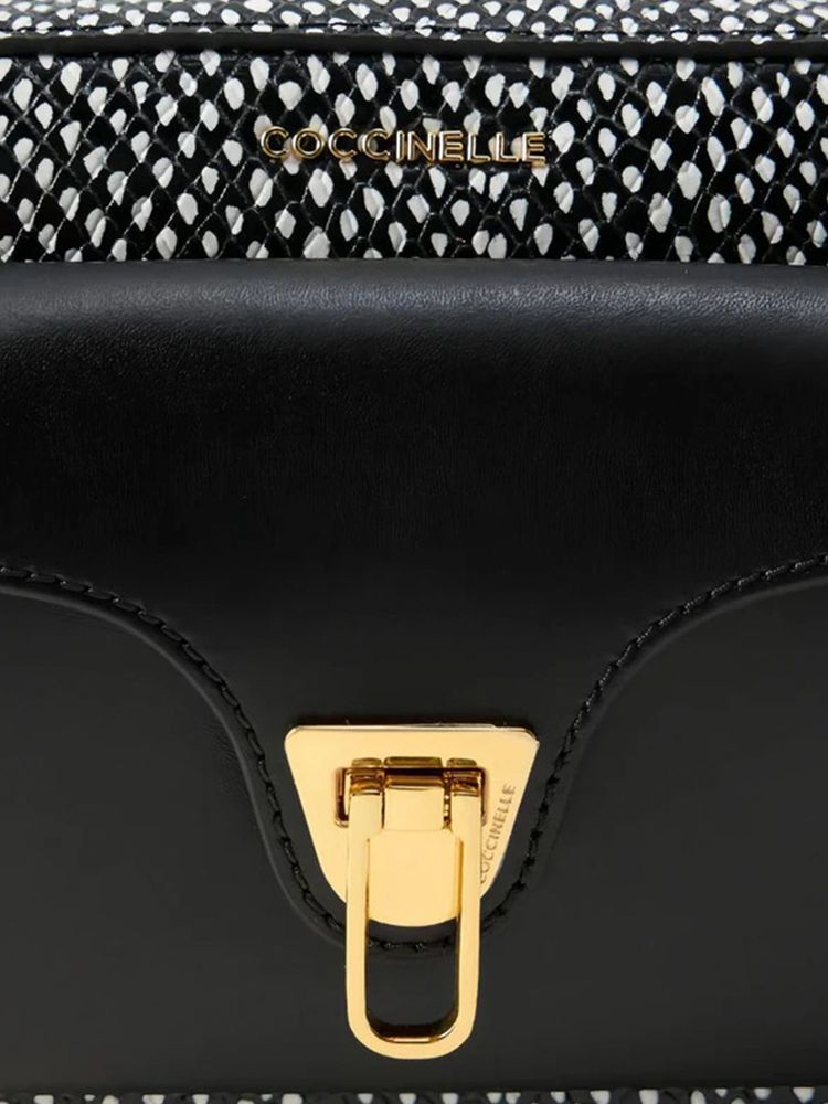 Coccinelle Printed Elaphe Calf Leather Shoulder Bag — Black Split