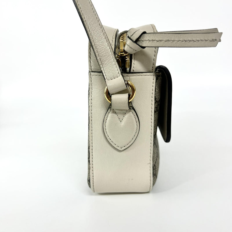 Gucci Horsebit 1955 Flap Pocket Camera Gg Coated Canvas And Leather Beige Bag