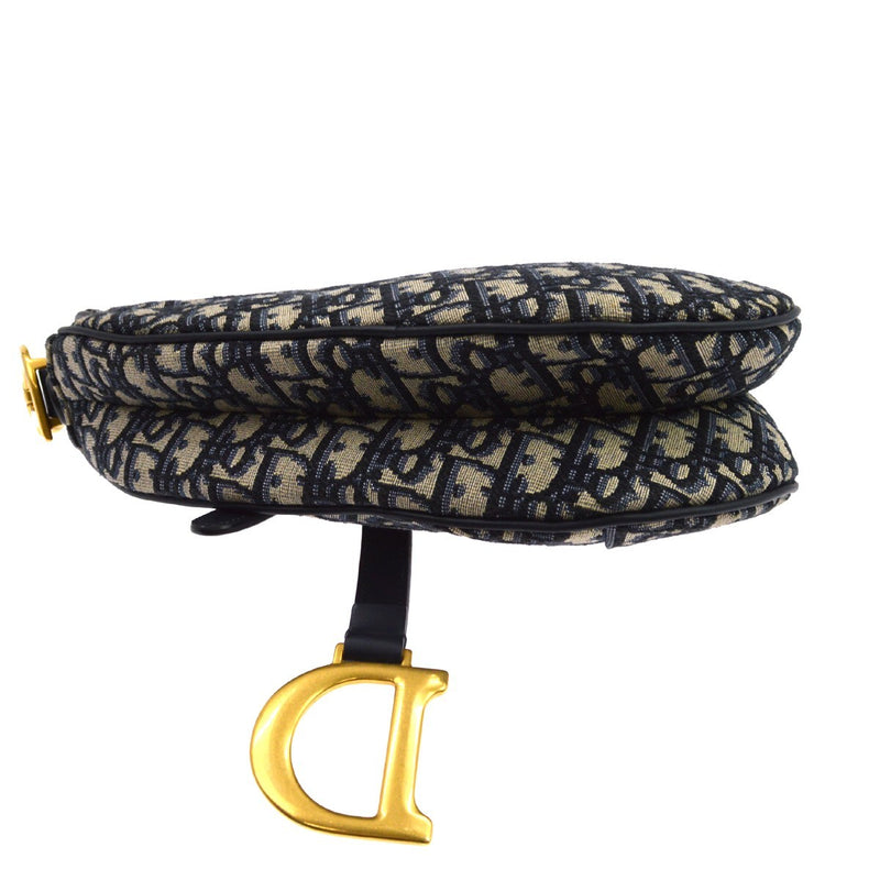 Christian Dior Saddle Handbag With Strap Oblique Canvas Navy Bag