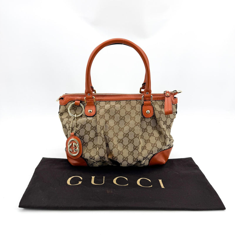 Gucci Sukey Top Handle Satchel Gg Canvas With Leather Brown