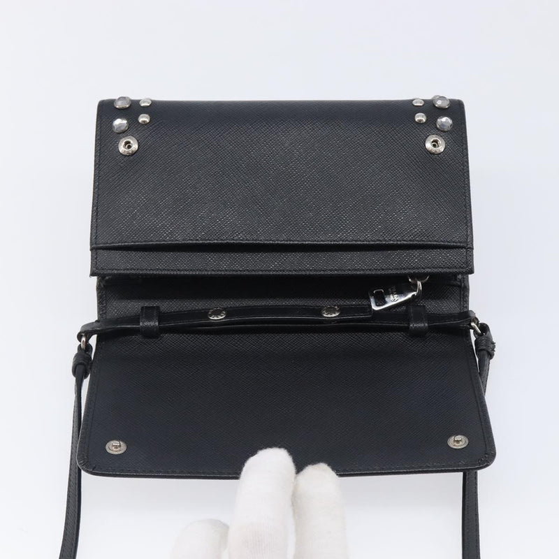 Prada Flap Studded Saffiano Leather Black Bag