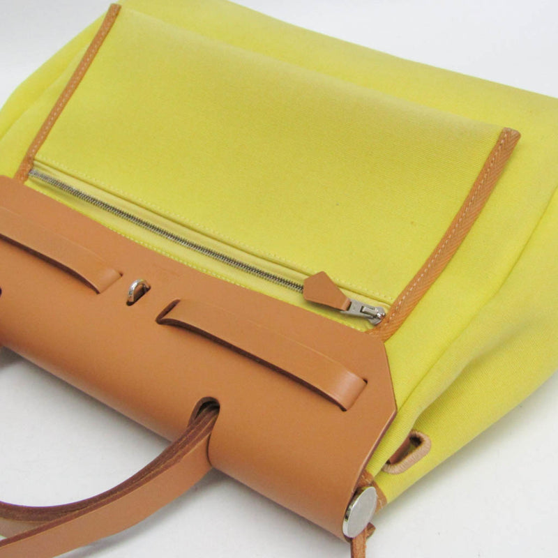 Hermes Herbag Zip Verso Leather And Toile Yellow Canvas Bag