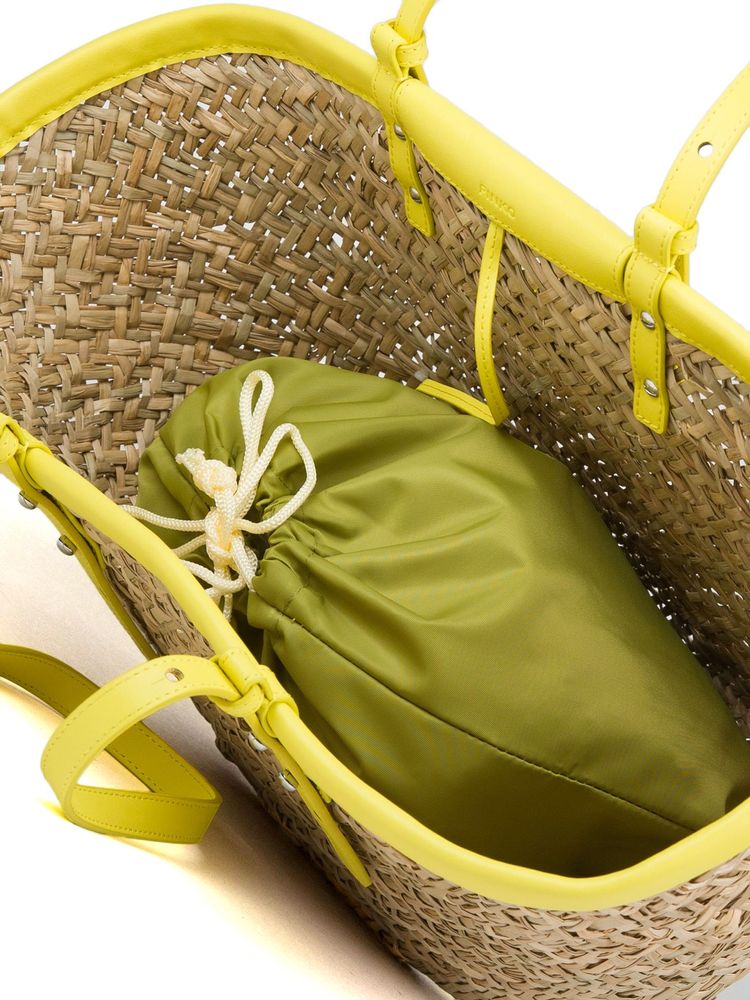 Pinko Woven Raffia Tote Bag — Yellow Cow Leather
