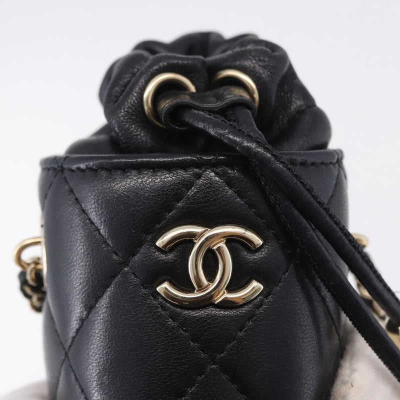 Chanel Drawstring Bucket With Chain Quilted Lambskin Black Leather Bag