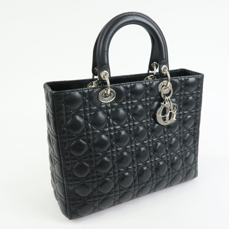 Christian Dior Lady Cannage Quilt Lambskin Black Leather Bag