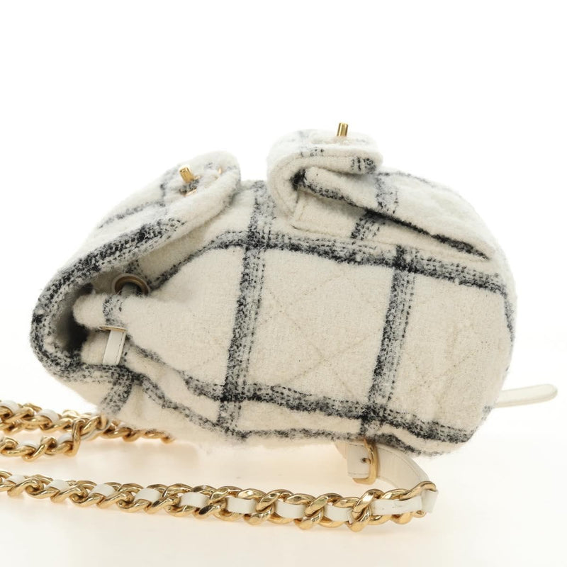 Chanel Duma Drawstring Quilted Wool Tweed Beige Bag