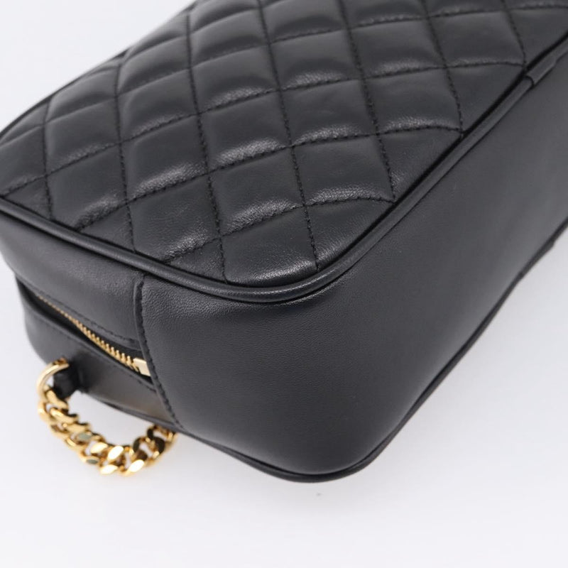Versace Medusa Icon Front Slip Pocket Camera Quilted Leather Black Bag