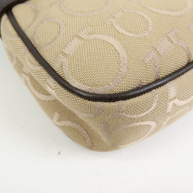 Salvatore Ferragamo Gancini Handle Leather Beige Canvas Bag