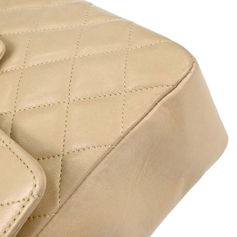 Chanel Cc Top Handle Flap Quilted Lambskin Beige Leather Bag
