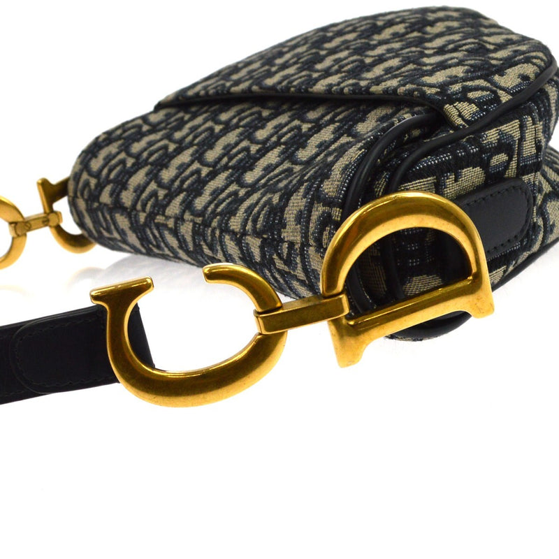 Christian Dior Saddle Handbag With Strap Oblique Canvas Navy Bag