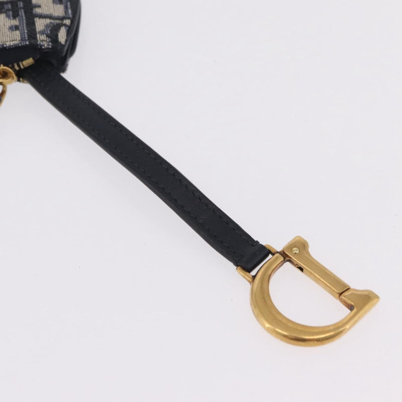 Christian Dior Vintage Saddle Zip Coin Purse Diorissimo Canvas Navy Bag