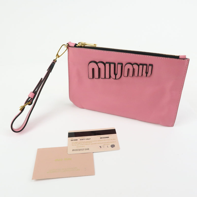 Miu Miu Logo Chain Clutch Shearling Pink Leather