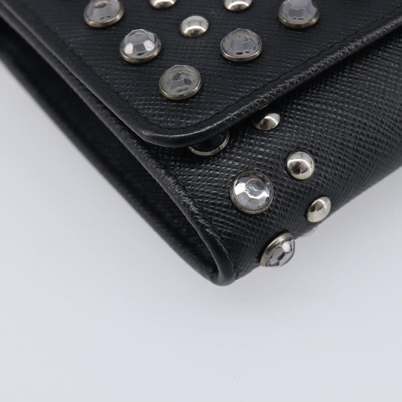 Prada Flap Studded Saffiano Leather Black Bag