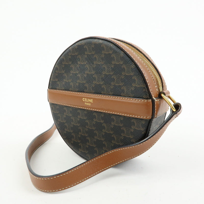 Celine Round Purse On Strap Triomphe Coated Canvas Brown Bag