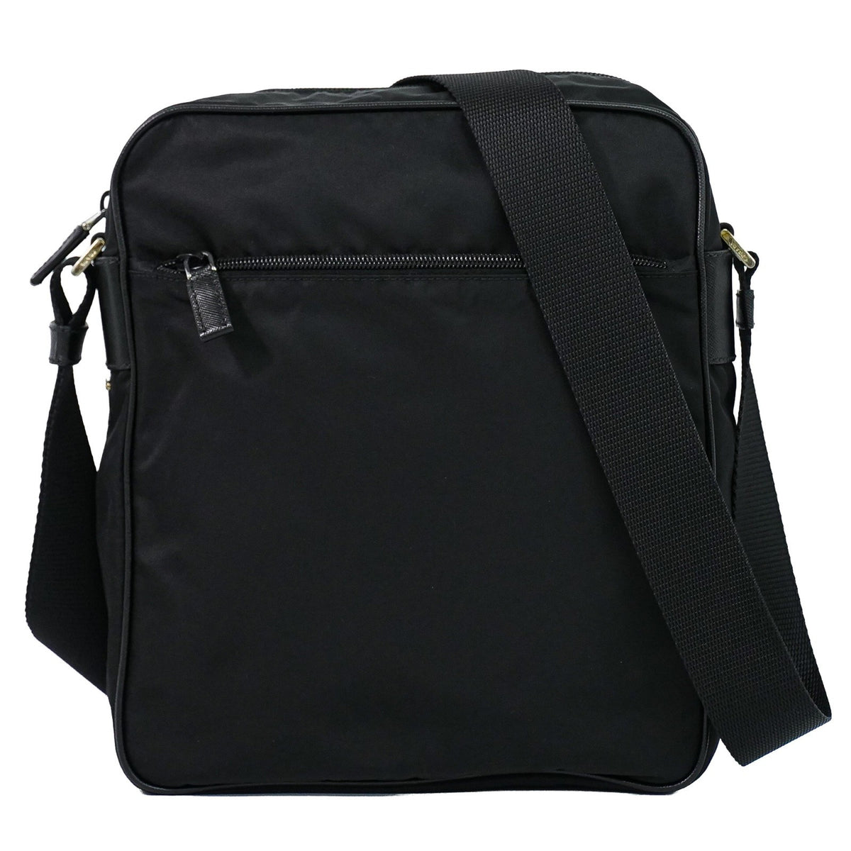 Prada Front Zip Messenger Quilted Tessuto Black Nylon