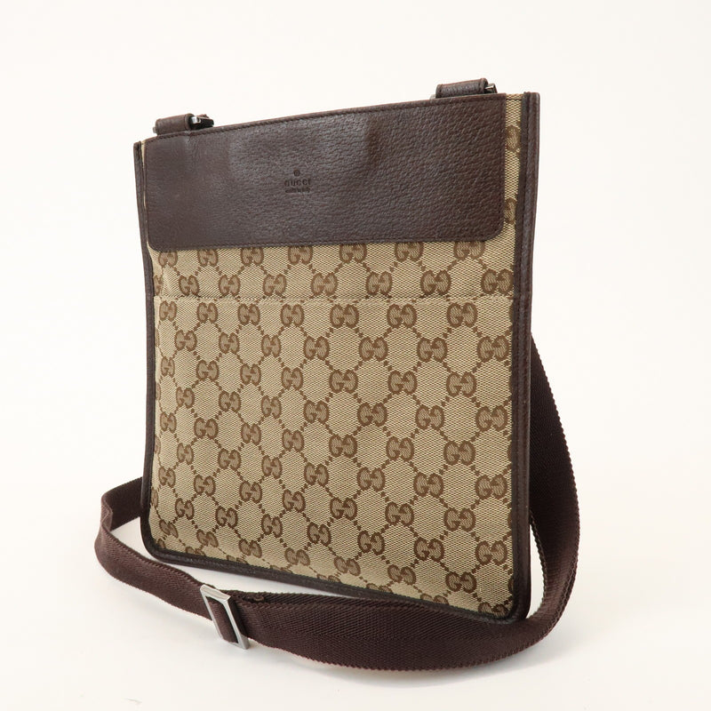 Gucci Vintage Flat Messenger Gg Canvas And Leather Beige