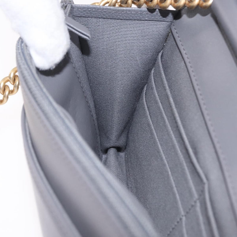 Chanel Boy Wallet On Chain Quilted Caviar Gray Leather Bag