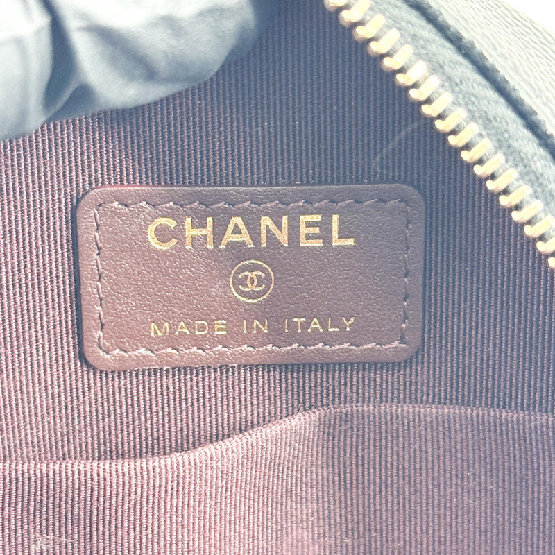 Chanel Round Chain Quilted Caviar Black Leather Bag